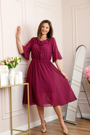 Rochie magenta vaporoasa cu elastic in talie si volanas la decolteu Allegra [3]