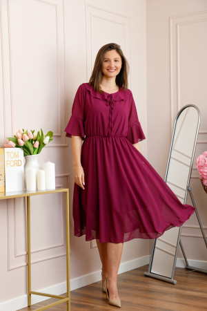 Rochie magenta vaporoasa cu elastic in talie si volanas la decolteu Allegra [2]