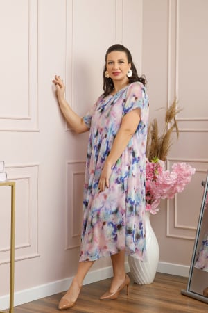 Rochie Margot din voal cu baza asimetrica si imprimeu abstract mov [2]