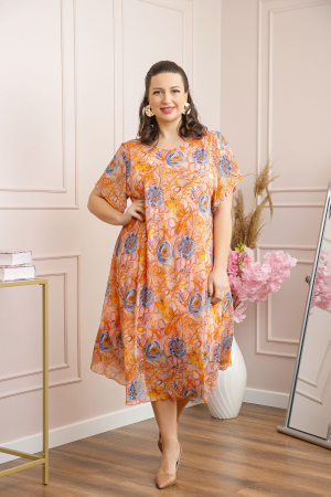 Rochie Margot din voal cu baza asimetrica si imprimeu floral orange [3]