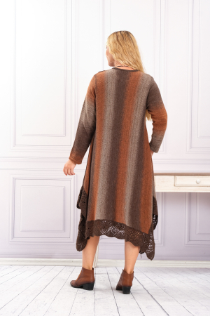 Rochie maro boho chic tricotata cu baza asimetrica si model floral [2]