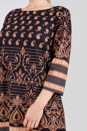 Rochie office maro cu imprimeuri florale crem si maneci trei sferturi [2]