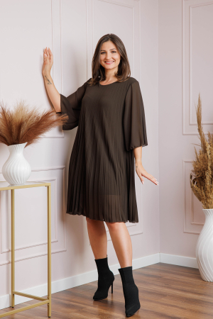 Rochie maro din voal plisat cu maneci 3/4 Tina [2]