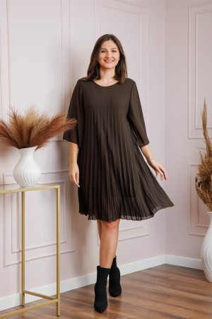 Rochie maro din voal plisat cu maneci 3/4 Tina [3]