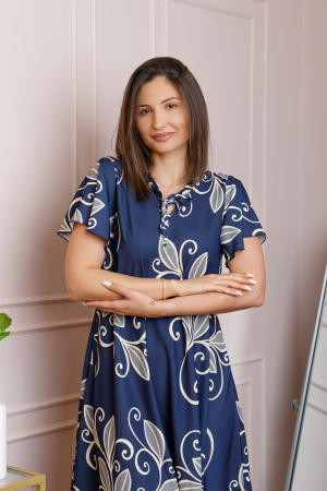 Rochie midi bleumarin cu imprimeu floral ivoire si snur la decolteu Shelby [1]