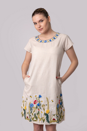 Rochie midi crem cu motiv floral multicolor Sabina [3]