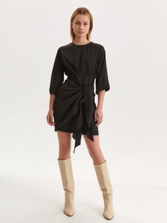 Rochii - Rochie midi neagra cu funda petrecuta