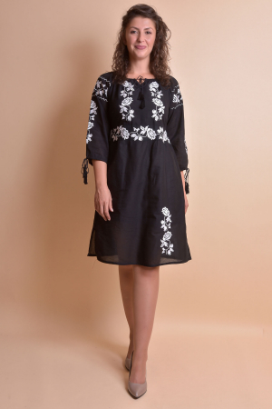 Rochie midi neagra cu motiv floral alb Ana [0]