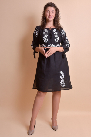 Rochie midi neagra cu motiv floral alb Ana [2]