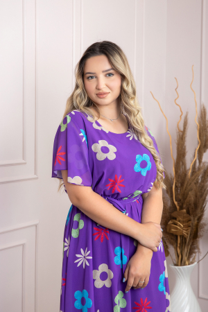 Rochie mov cu imprimeu floral si maneci fluture [2]