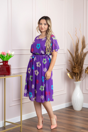 Rochie mov cu imprimeu floral si maneci fluture [3]