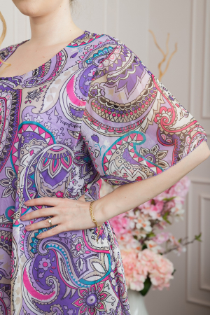 Rochie mov din voal cu imprimeu Paisley si maneci fluture [1]