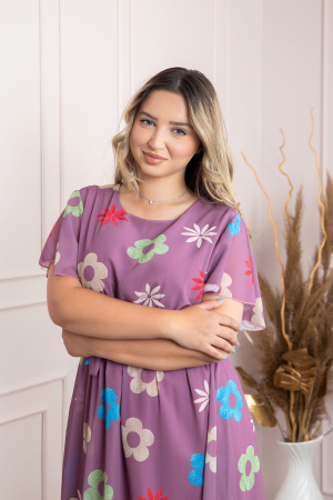 Rochie mov lavanda cu imprimeu floral si maneci fluture [2]