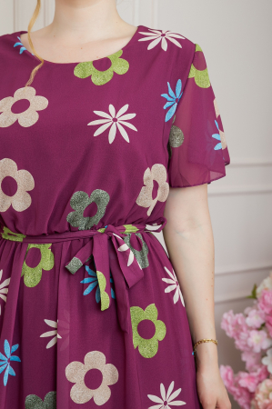 Rochie mov pruna cu imprimeu floral si maneci fluture [1]