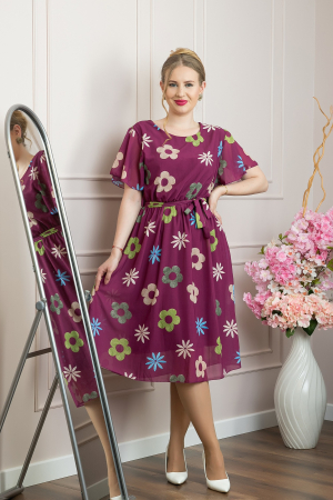 Rochie mov pruna cu imprimeu floral si maneci fluture [3]