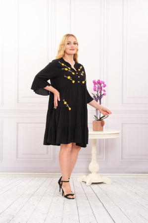 Rochie neagra boho chic cu aplicatie florala cusuta [1]