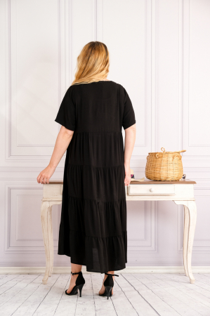 Rochie neagra boho chic cu aplicatie florala pe bust [3]