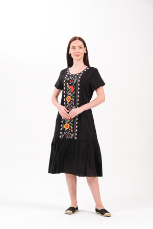 Rochii - Rochie neagra boho chic cu broderie florala