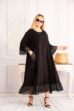 Rochii - Rochie neagra boho chic cu buzunare din dantela