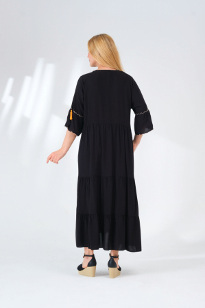 Rochie neagra boho chic cu ciucuri colorati [2]