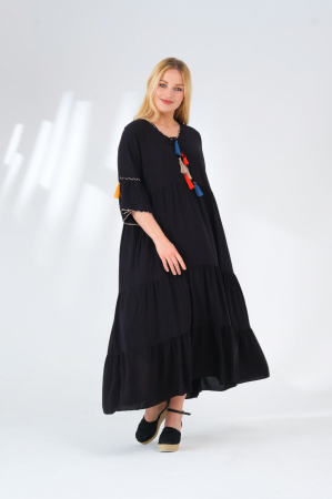 Rochie neagra boho chic cu ciucuri colorati [3]