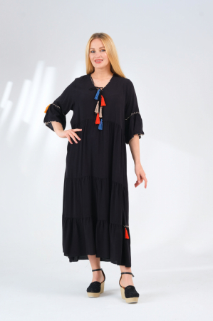 Rochie neagra boho chic cu ciucuri colorati [0]