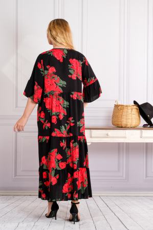 Rochie neagra lunga boho chic cu imprimeuri florale rosii [2]