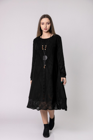 Rochie neagra boho chic cu model tricotat romburi [0]