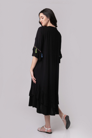 Rochie neagra boho chic cu romburi si ciucuri [3]