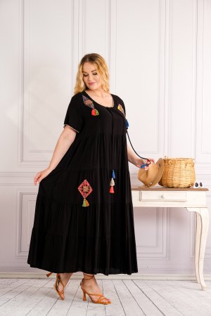 Rochie neagra boho chic cu snur si ciucuri [1]