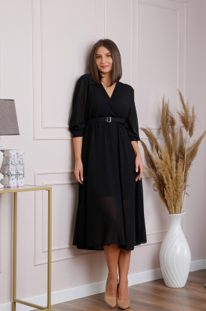 Rochii - Rochie neagra cu bust petrecut si curea in talie