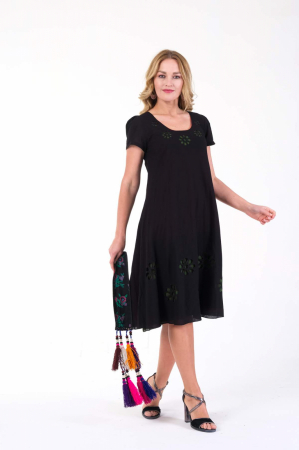 Rochie neagra cu detaliu floral perforat kaki [2]