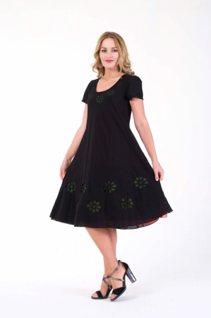 Rochie neagra cu detaliu floral perforat kaki [1]