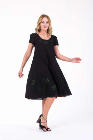Rochie neagra cu detaliu floral perforat kaki [3]