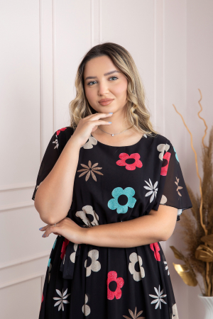 Rochie neagra cu imprimeu floral si maneci fluture [2]