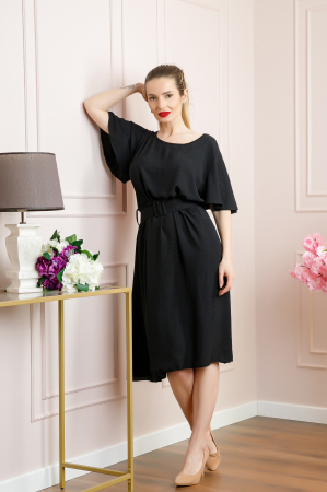 Rochie neagra cu maneci scurte si centura in talie [2]