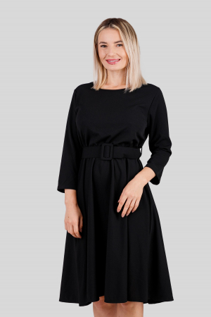 Rochie neagra cu maneci trei sferturi si centura in talie [1]