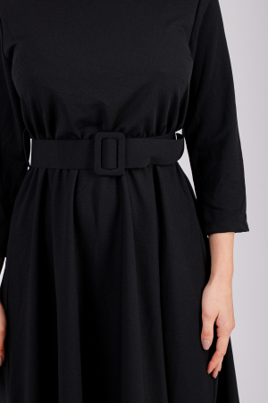 Rochie neagra cu maneci trei sferturi si centura in talie [2]