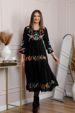 Rochie neagra cu motiv floral multicolor Violeta 01 [2]