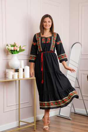 Rochie neagra cu motiv floral rosu Corina 01 [2]