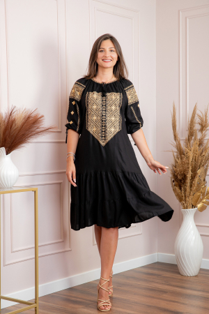Rochie neagra cu motiv geometric auriu Ivona 01 [3]