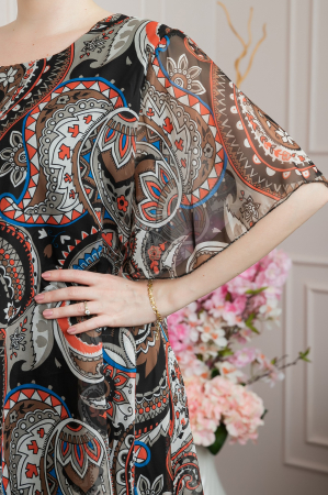 Rochie neagra din voal cu imprimeu Paisley si maneci fluture [1]