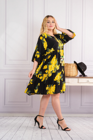 Rochie neagra midi boho chic cu imprimeuri florale galbene [1]