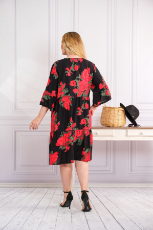 Rochie neagra midi boho chic cu imprimeuri florale rosii [2]