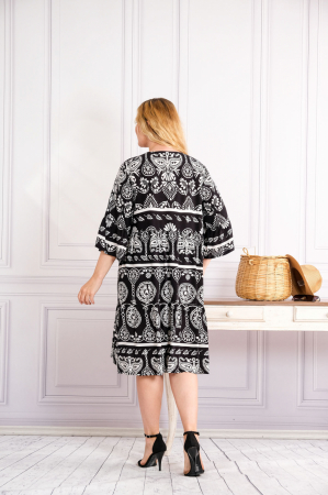 Rochie neagra midi boho chic cu imprimeuri mandala albe [2]