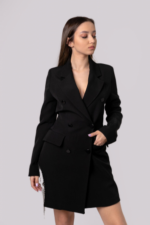 Rochie neagra tip sacou cu strasuri decorative [3]