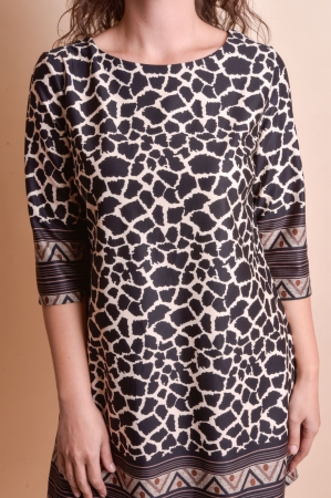 Rochie office cu animal print maro si maneci trei sferturi [1]