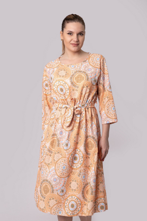 Rochie office cu imprimeuri mandala crem si cordon in talie [3]