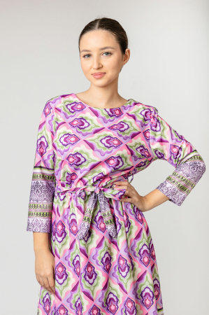 Rochie office lila cu imprimeuri mandala si cordon in talie [2]