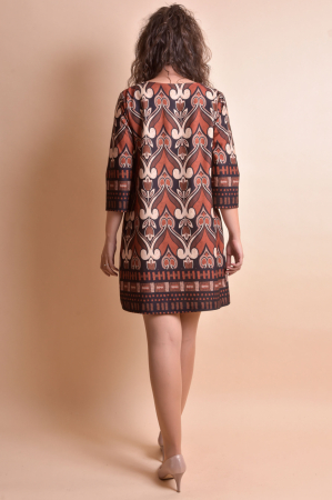 Rochie office maro cu imprimeu multicolor si maneci trei sferturi [5]